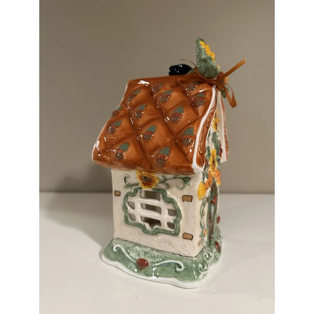 Blue Sky Heather Goldminc Harvest House Ceramic Luminary Candle Holder 10